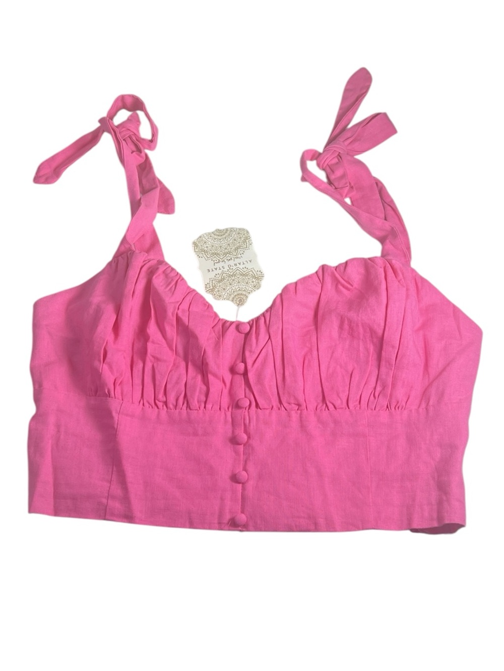 Altar’d State Hot Pink Tie Strap Sweetheart Neckline Crop Top Summer Barbiecore